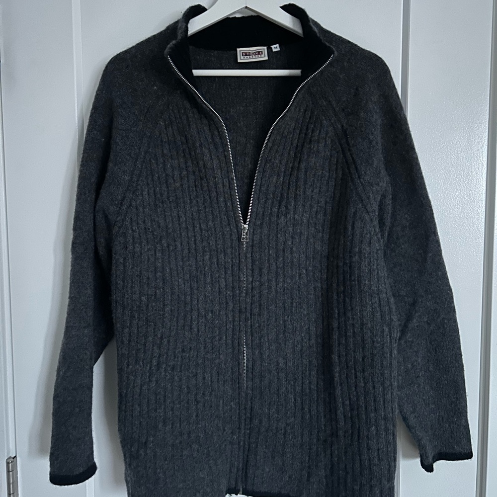 Dark Gray Wool Zip-Up Sweater